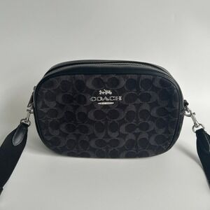 Coach Jamie Camera Bag Black Signature Denim Leather Crossbody C8219 Excellent